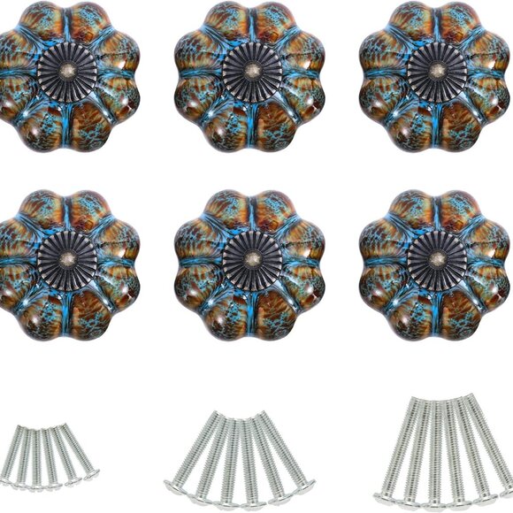 Cabinet Knobs 6 Pack Glazed Ceramic Knobs with Pumpkin Shape for Decor Door Pull - Picture 4 of 6